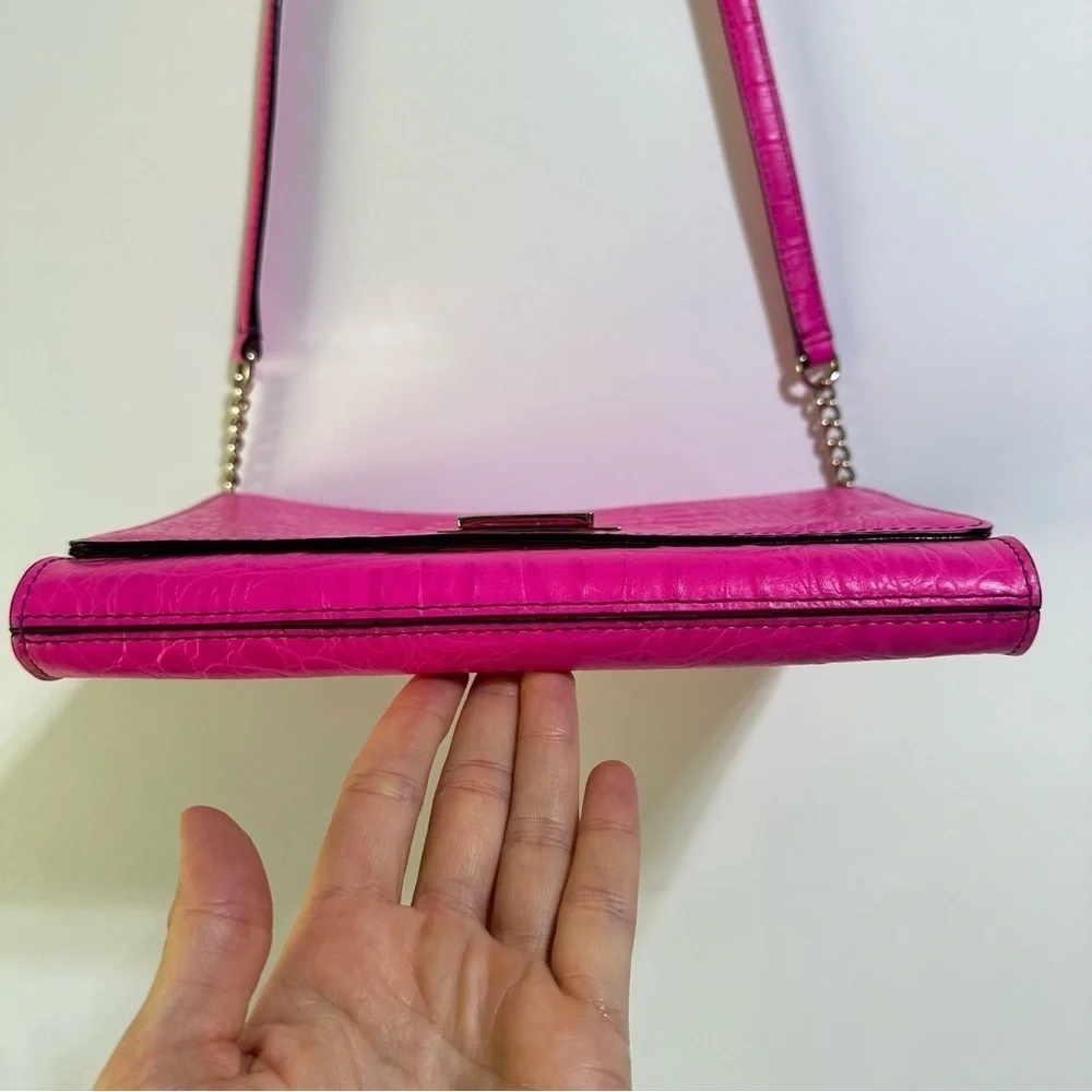 Kate Spade Fiona Orchard Valley neon pink croc embossed leather crossbody bag - Picture 6 of 14